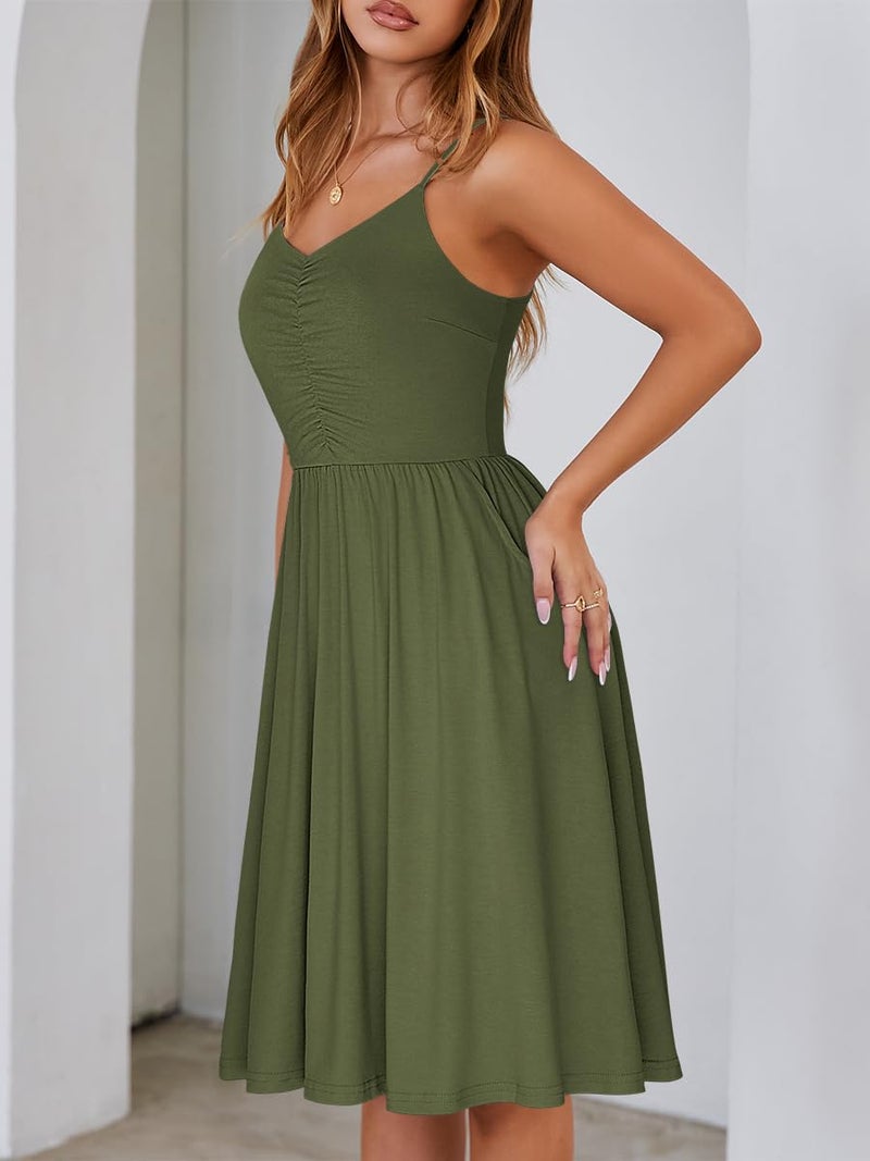 YATHON Women's Spaghetti Straps Party Sundress Casual Beach Summer Dresses 2025 (YT090-Army Green, S) - Image 5